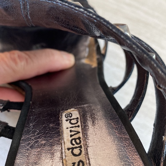 CHARLES DAVID Black Leather Rave Wedges with Silver Studs Sz 8-1/2 B - Picture 13 of 16